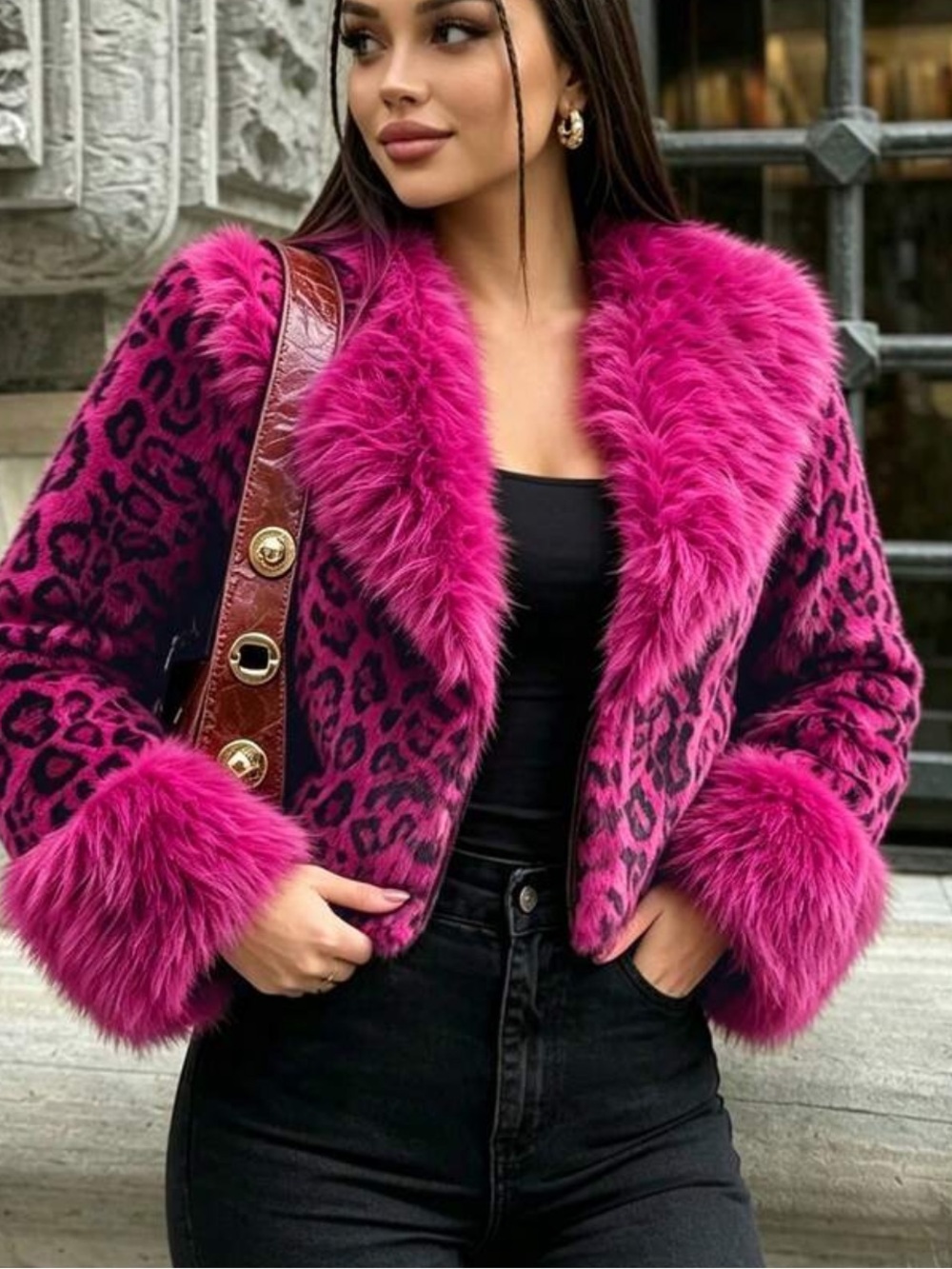 Ladies' Fashionable, High-End, Light Luxury, Versatile Leopard Print Short Fur